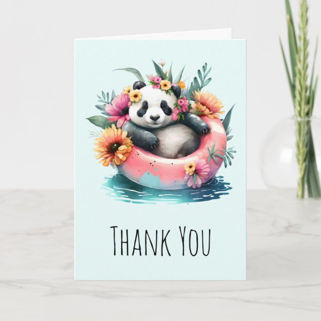 Cute Panda Chilling in an Inner Tube Tack Kort (Framsida)