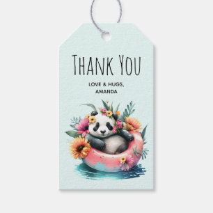 Cute Panda Chilling in an Inner Tube Tack Presentetikett