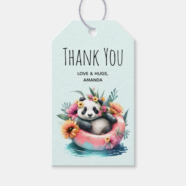 Cute Panda Chilling in an Inner Tube Tack Presentetikett (Framsidan)