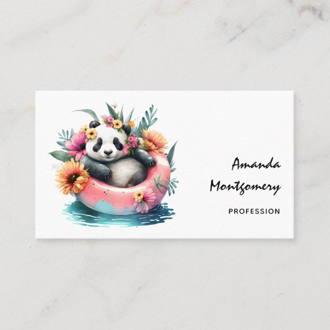 Cute Panda Chilling in an Inner Tube Visitkort (Framsida)