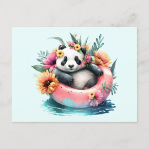 Cute Panda Chilling in an Inner Tube Vykort