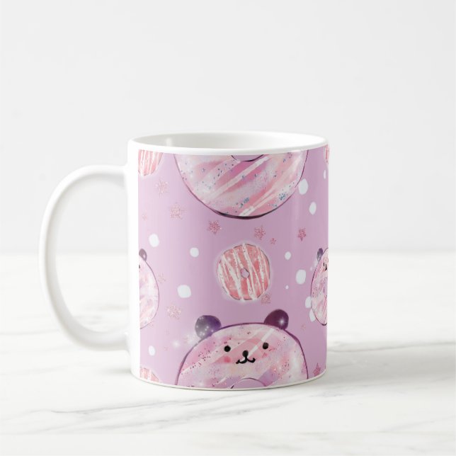 Cute Panda Donuts - Pastel Aesthetic Kaffemugg (Vänster)