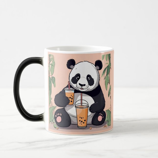 Cute Panda-drickbubbelte, boba-te Magisk Mugg (Vänster)