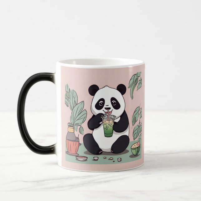 Cute Panda-drickbubbelte, boba-te Magisk Mugg (Vänster)