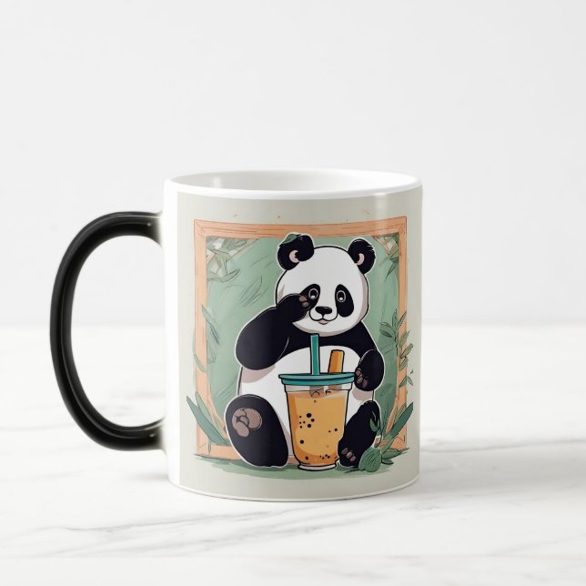 Cute Panda-drickbubbelte, boba-te Magisk Mugg (Vänster)