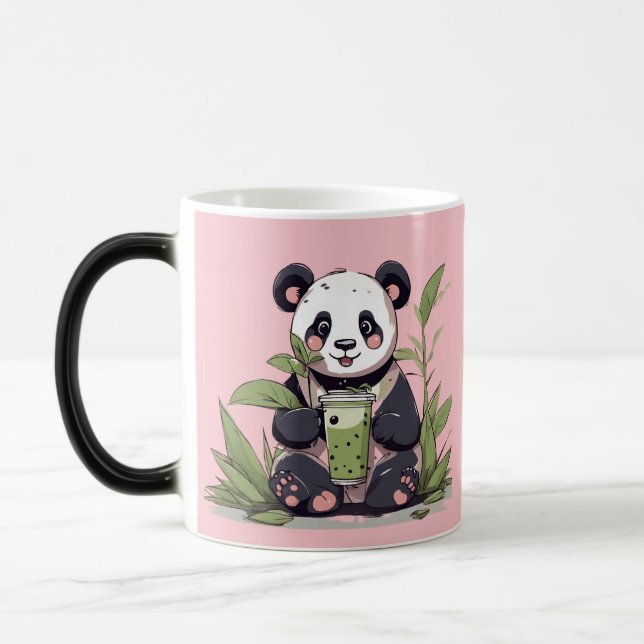 Cute Panda-drickbubbelte, boba-te Magisk Mugg (Vänster)
