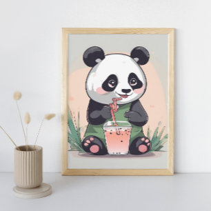 Cute Panda-drickbubbelte, boba-te Poster