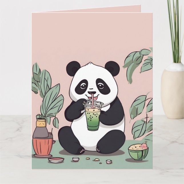 Cute Panda-drickbubbelte, boba-te Tack Kort (Framsida)
