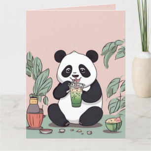 Cute Panda-drickbubbelte, boba-te Tack Kort