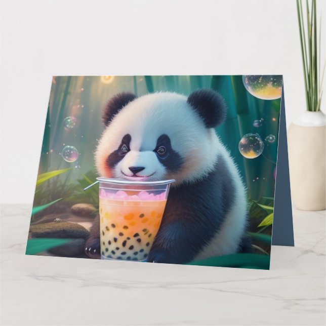 Cute Panda-drickbubbelte, boba-te Tack Kort (Framsida)