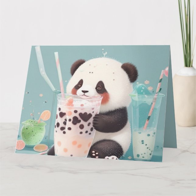 Cute Panda-drickbubbelte, boba-te Tack Kort (Framsida)