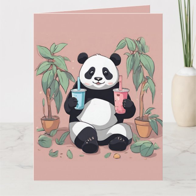 Cute Panda-drickbubbelte, boba-te Tack Kort (Framsida)
