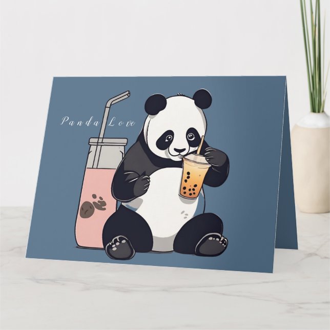 Cute Panda-drickbubbelte, boba-te Tack Kort (Framsida)