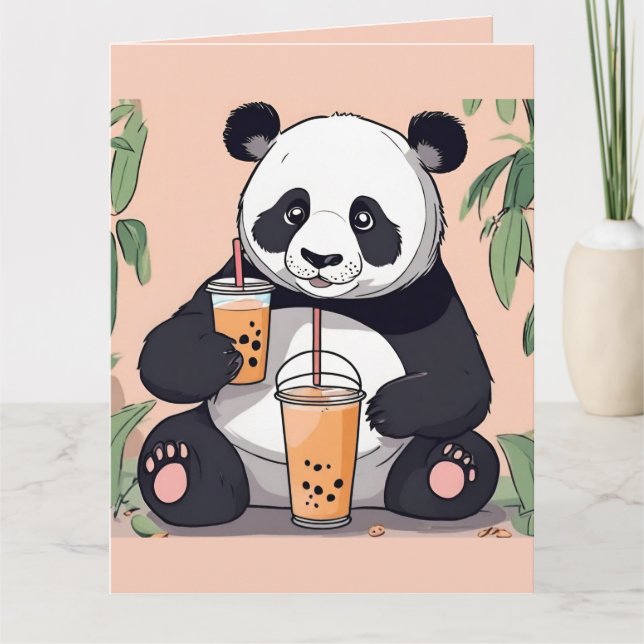 Cute Panda-drickbubbelte, boba-te Tack Kort (Framsida)
