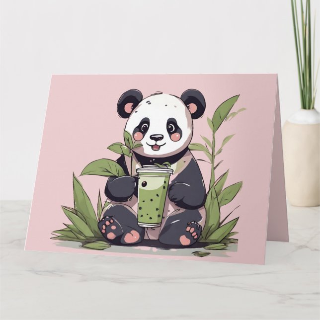 Cute Panda-drickbubbelte, boba-te Tack Kort (Framsida)