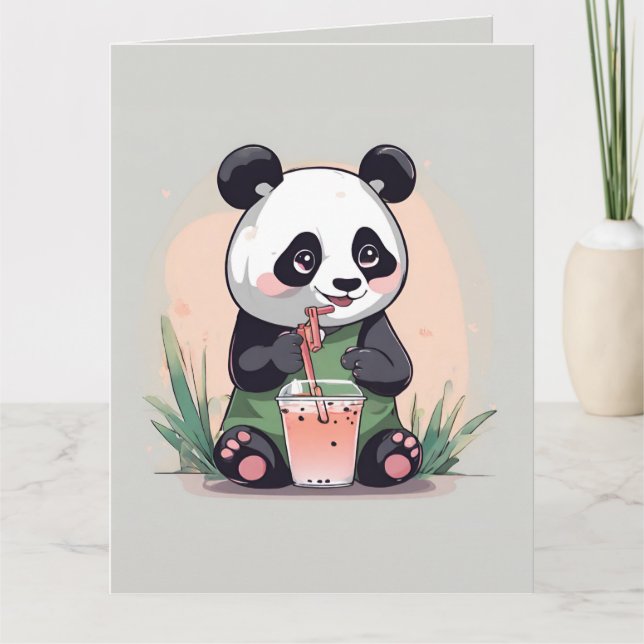 Cute Panda-drickbubbelte, boba-te Tack Kort (Framsida)