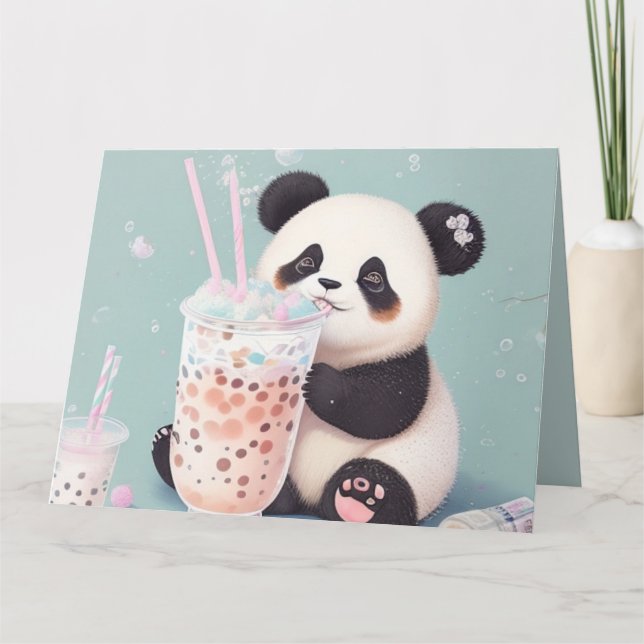 Cute Panda-drickbubbelte, boba-te Tack Kort (Framsida)