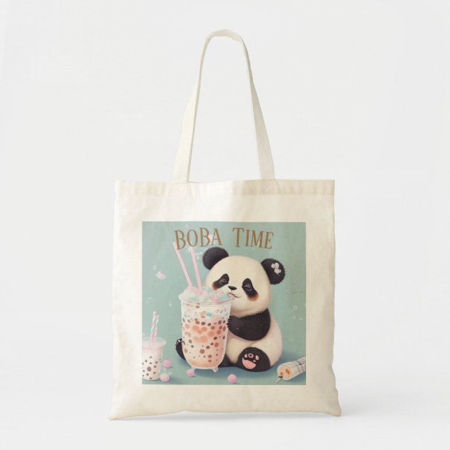 Cute Panda-drickbubbelte, boba-te Tygkasse (Framsidan)