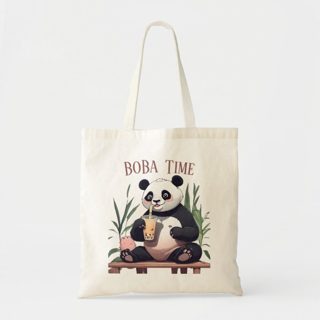 Cute Panda-drickbubbelte, boba-te Tygkasse (Framsidan)