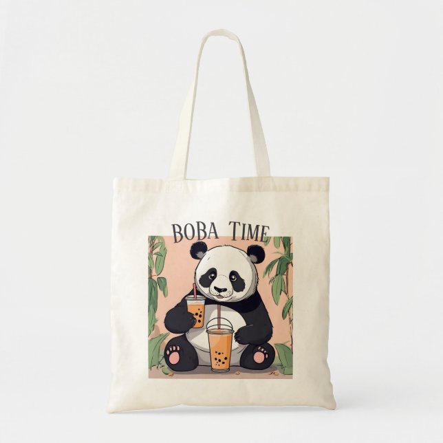 Cute Panda-drickbubbelte, boba-te Tygkasse (Framsidan)