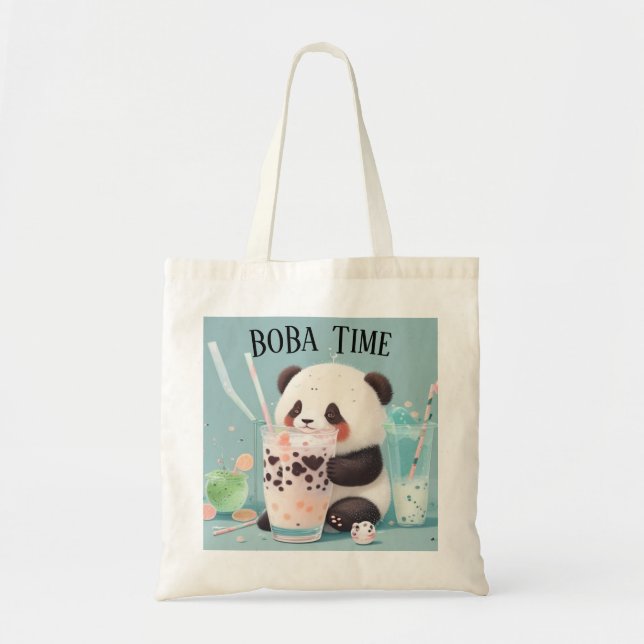 Cute Panda-drickbubbelte, boba-te Tygkasse (Framsidan)