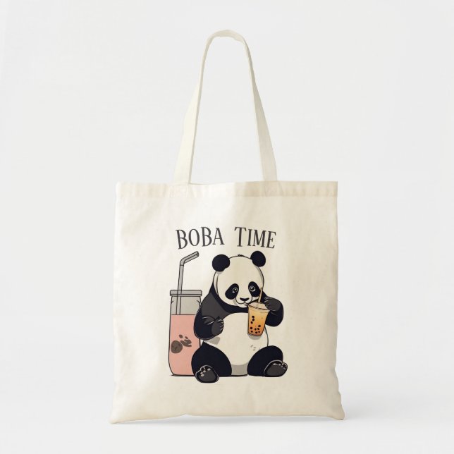 Cute Panda-drickbubbelte, boba-te Tygkasse (Framsidan)