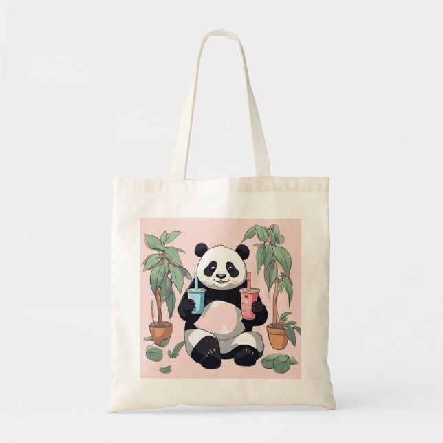 Cute Panda-drickbubbelte, boba-te Tygkasse (Framsidan)