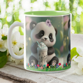 Cute Panda dricker mjölkskaka Färgblommor Två-Tonad Mugg