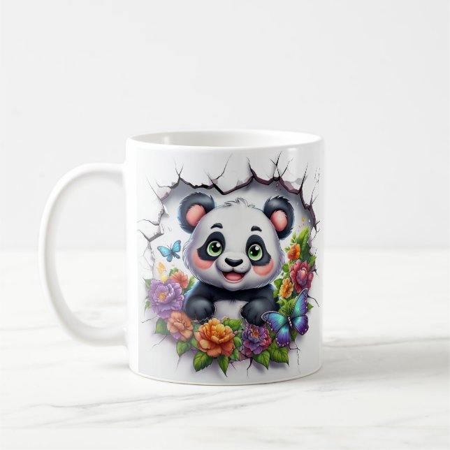 Cute Panda dyker upp genom krackad mur Kaffemugg (Vänster)