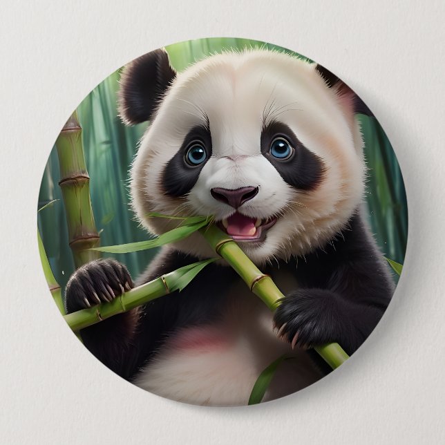 Cute Panda Eating Bamboo Knapp (Framsida)