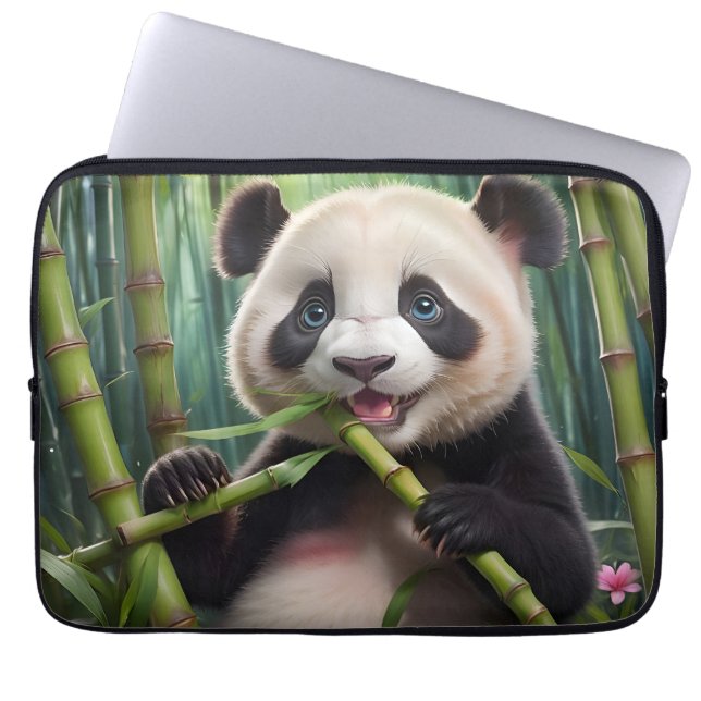 Cute Panda Eating Bamboo Laptop Fodral (Framsidan)