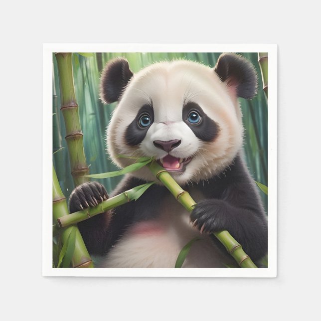 Cute Panda Eating Bamboo Pappersservett (Framsidan)