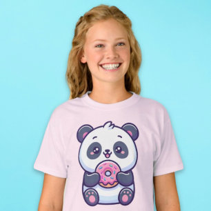 Cute Panda Eating Donut med Sprinkles Kawaii Food T Shirt