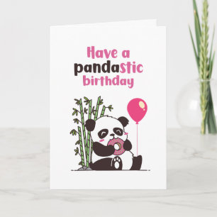 Cute Panda Eating Donut Pandastic Funny Birthday Kort