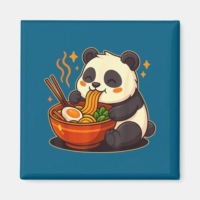 Cute Panda Eating Ramen Noodles  Magnet (Framsidan)