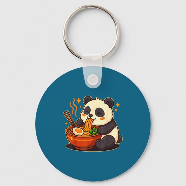 Cute Panda Eating Ramen Noodles  Nyckelring (Framsida)