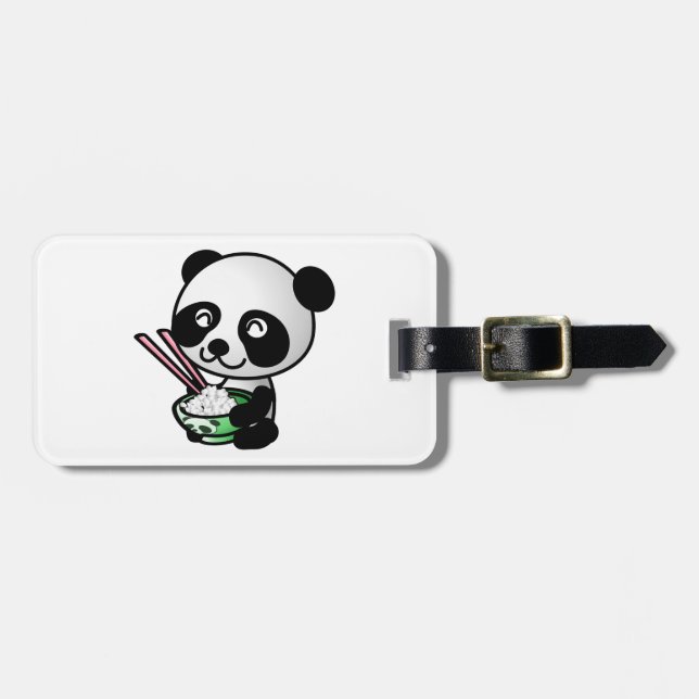 Cute Panda Eating Ris from Bowl with Chopsticks Bagagebricka (Horisontell Framsida)