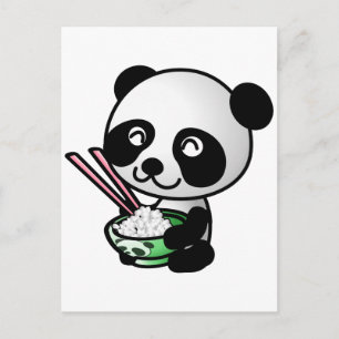 Cute Panda Eating Ris from Bowl with Chopsticks Vykort