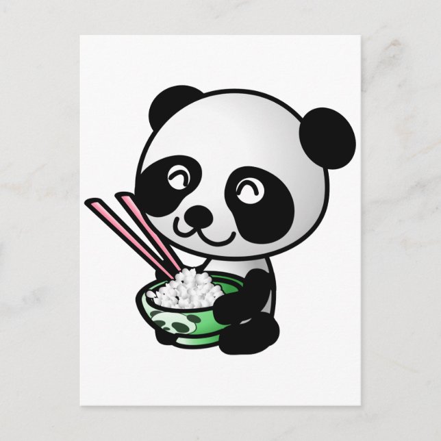 Cute Panda Eating Ris from Bowl with Chopsticks Vykort (Framsida)