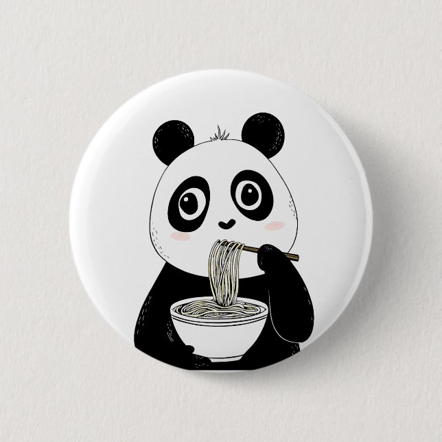Cute Panda Eating Udon Noodles Knapp (Framsida)