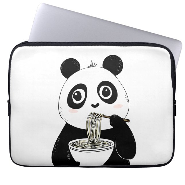Cute Panda Eating Udon Noodles Laptop Fodral (Framsidan)