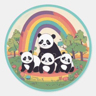Cute Panda-familjen som njuter av livet Runt Klistermärke