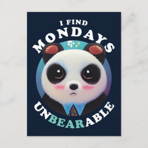 Cute Panda finner måndagar outhärdliga Pun Quote Vykort