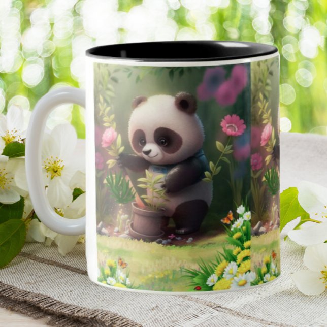 Cute Panda  Flowers Butterflies Art Två-Tonad Mugg (Skapare uppladdad)