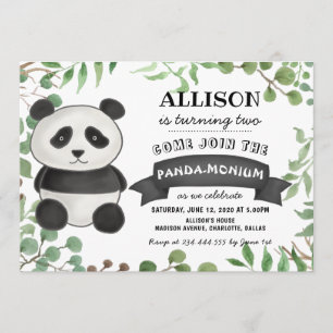 Cute Panda Födelsedagsfest   Rand Pandamonium Inbjudningar