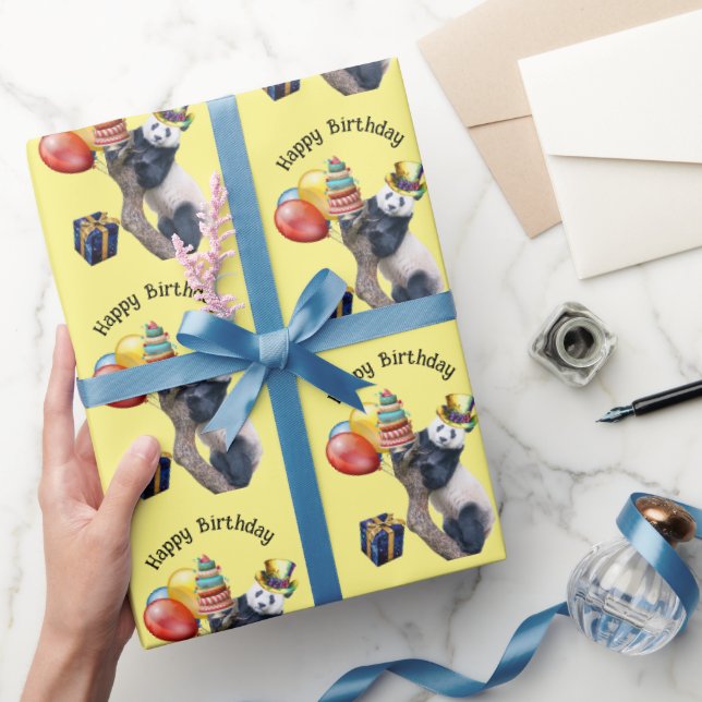 Cute Panda Födelsedagsfest Wrapping Papper Roll Presentpapper (Gifting)