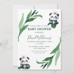 Cute Panda Foliage Gender Neutral Chic Baby Shower Inbjudningar