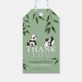 Cute Panda & Foliage Neutralt Baby Shower Tack Presentetikett