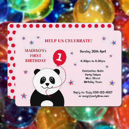 Cute panda, första födelsedagsfestens rosa inbjudningar