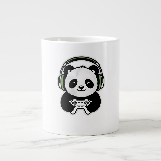 Cute Panda Gamer - Kawaii Gaming Panda with Headse Jumbo Mugg (Framsidan)